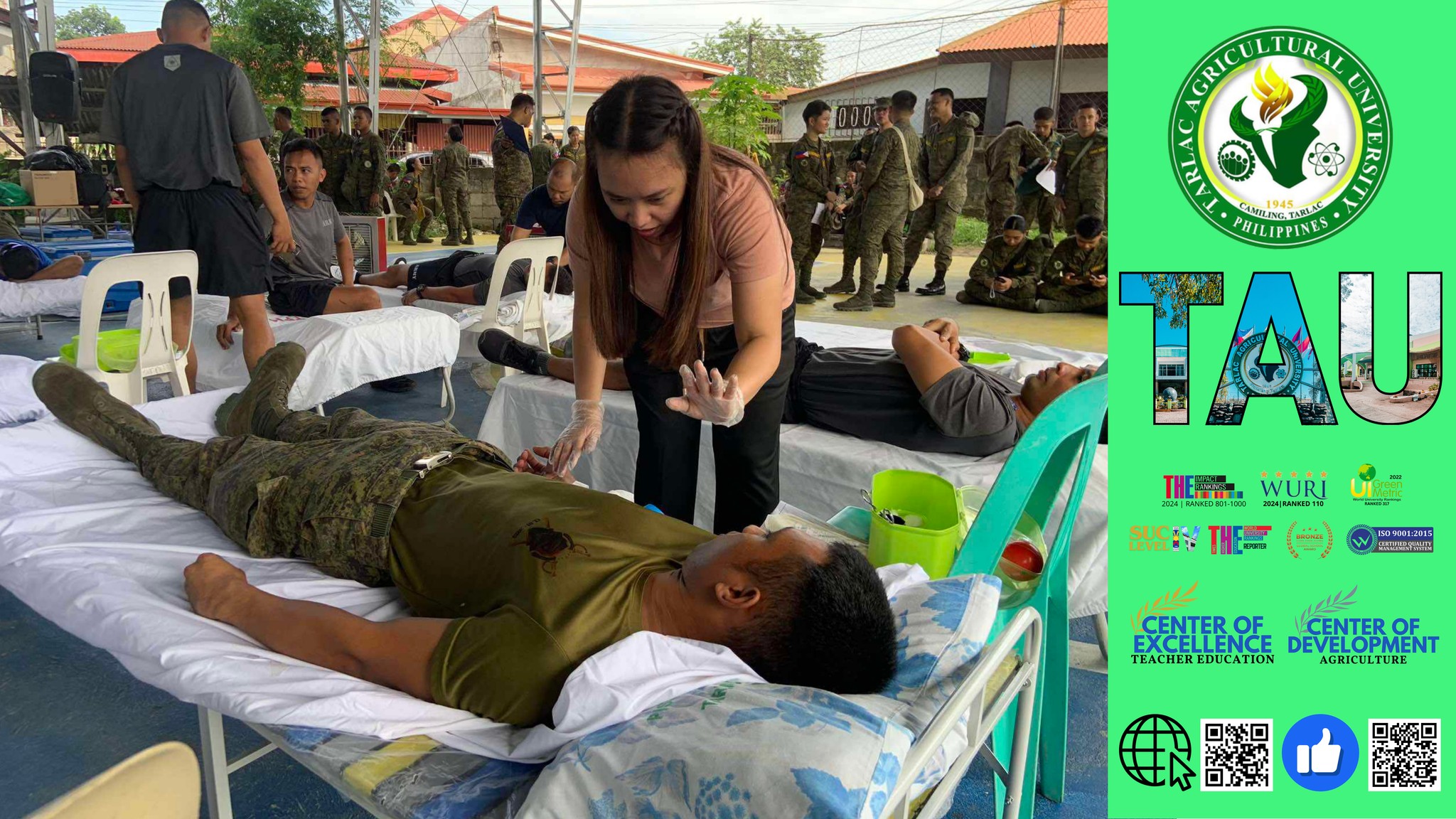   𝐀𝐏𝐓𝐔𝐑𝐄𝐃 𝐈𝐍 𝐋𝐄𝐍𝐒 | Reserve Officer Training Corps (ROTC) Advance Cadets from the Tarlac Agricultural University (TAU) take part in the 4th RESCOM PA-WIDE Simultaneous Blood Donation Activity with the theme “Dugo ko, Buhay mo, Alay ng Tagapagbuo ng Hukbong Mamamayan para sa Bagong Pilipinas”, at Zone C, Covered Court, San Miguel, Tarlac City, 25 August.