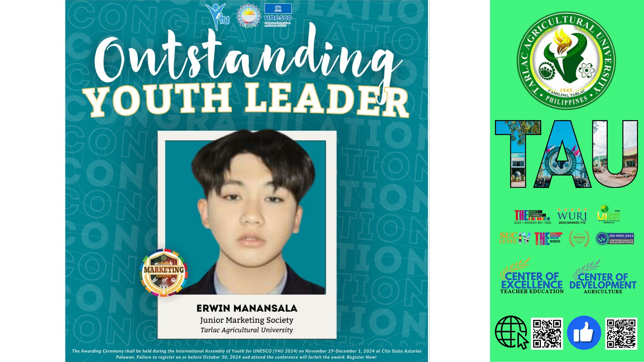 𝐂𝐇𝐑𝐎𝐍𝐈𝐂𝐋𝐄𝐒 | TAU-CBM stude clinches spot as UNESCO youth leader awardee