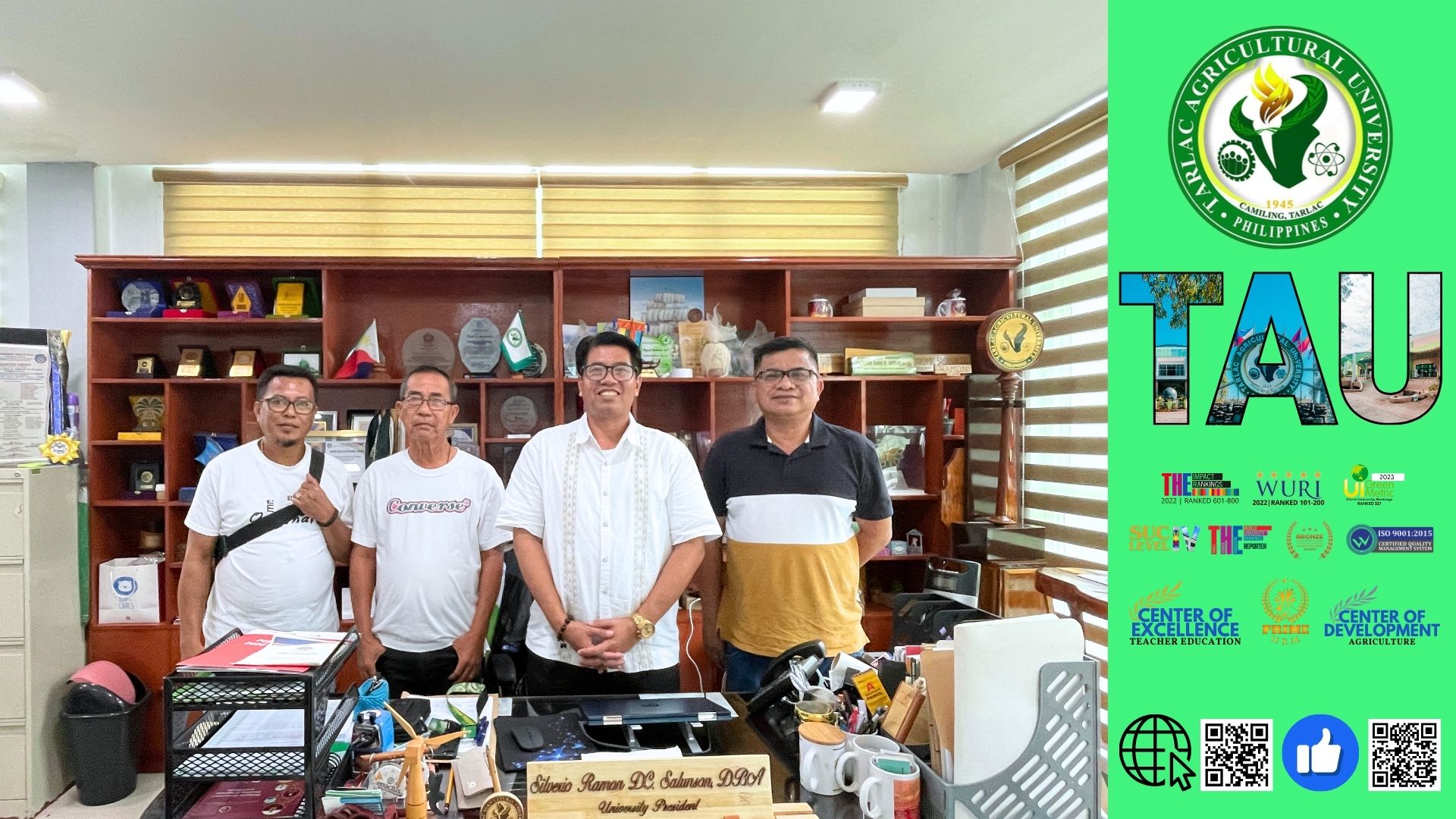 𝐂𝐀𝐏𝐓𝐔𝐑𝐄𝐃 𝐈𝐍 𝐋𝐄𝐍𝐒 | Brgy. officials from Sta. Maria, Camiling, Tarlac pay a courtesy visit to Tarlac Agricultural University (TAU) President, Dr. Silverio Ramon DC. Salunson