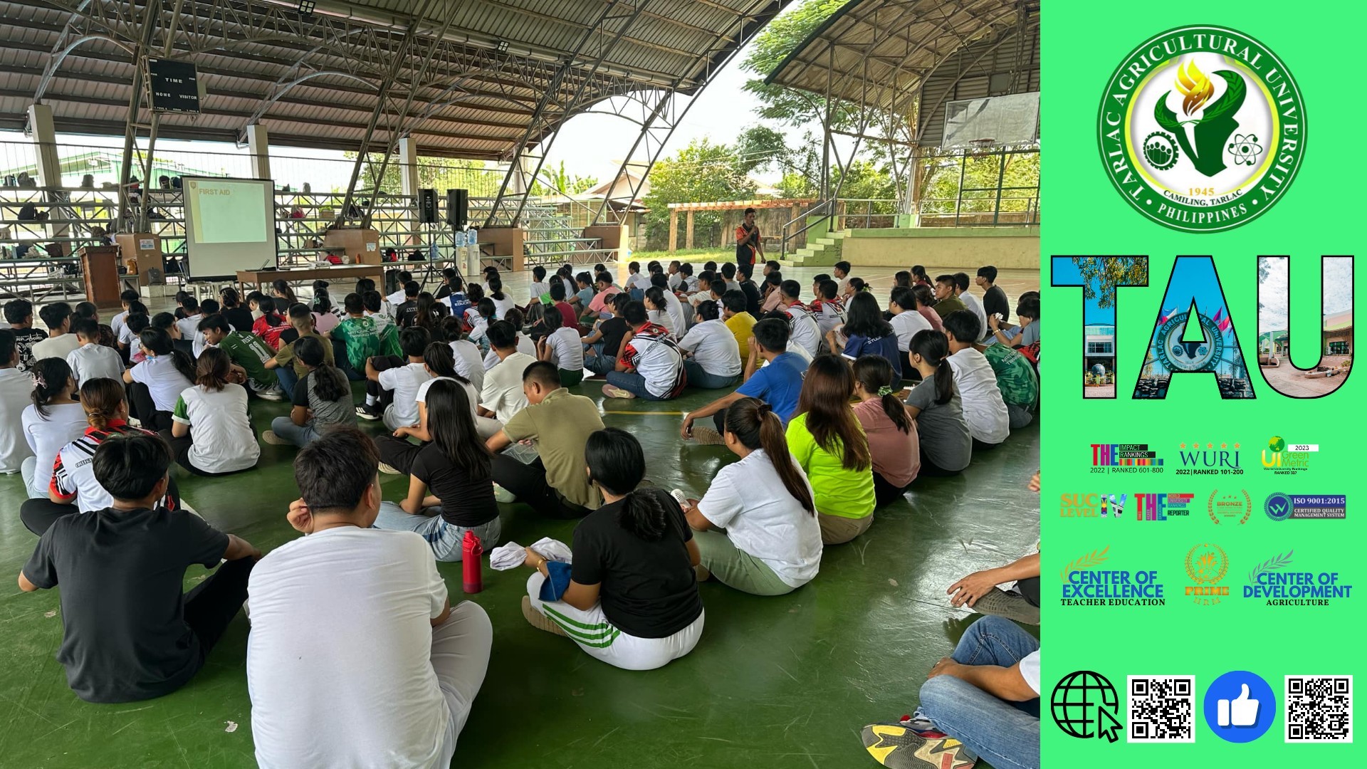 𝐂𝐀𝐏𝐓𝐔𝐑𝐄𝐃 𝐈𝐍 𝐋𝐄𝐍𝐒 |  The Gender-Responsive Training on Emergency Response which includes life support, cardiopulmonary resuscitation (CPR), and first aid, kicks off at the Covered Court of Tarlac Agricultural University (TAU), through the initiative of Gender and Development (GAD) Office, under the supervision of its Director, Dr. Ma Theresa B. Nardo, 14 November